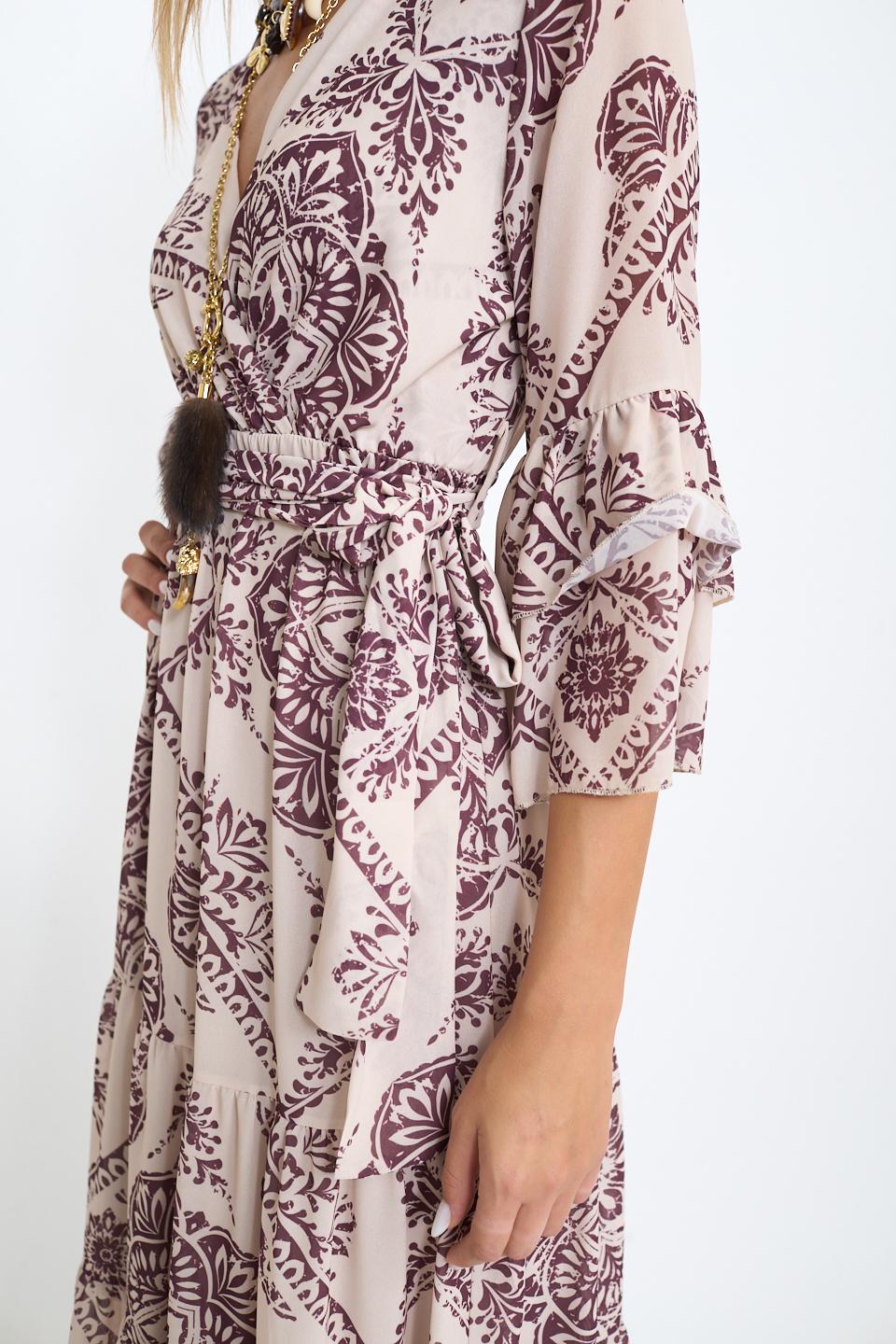 Abito incrocio georgette fantasia foulard vino - Autunno - Inverno 2025 | Brend