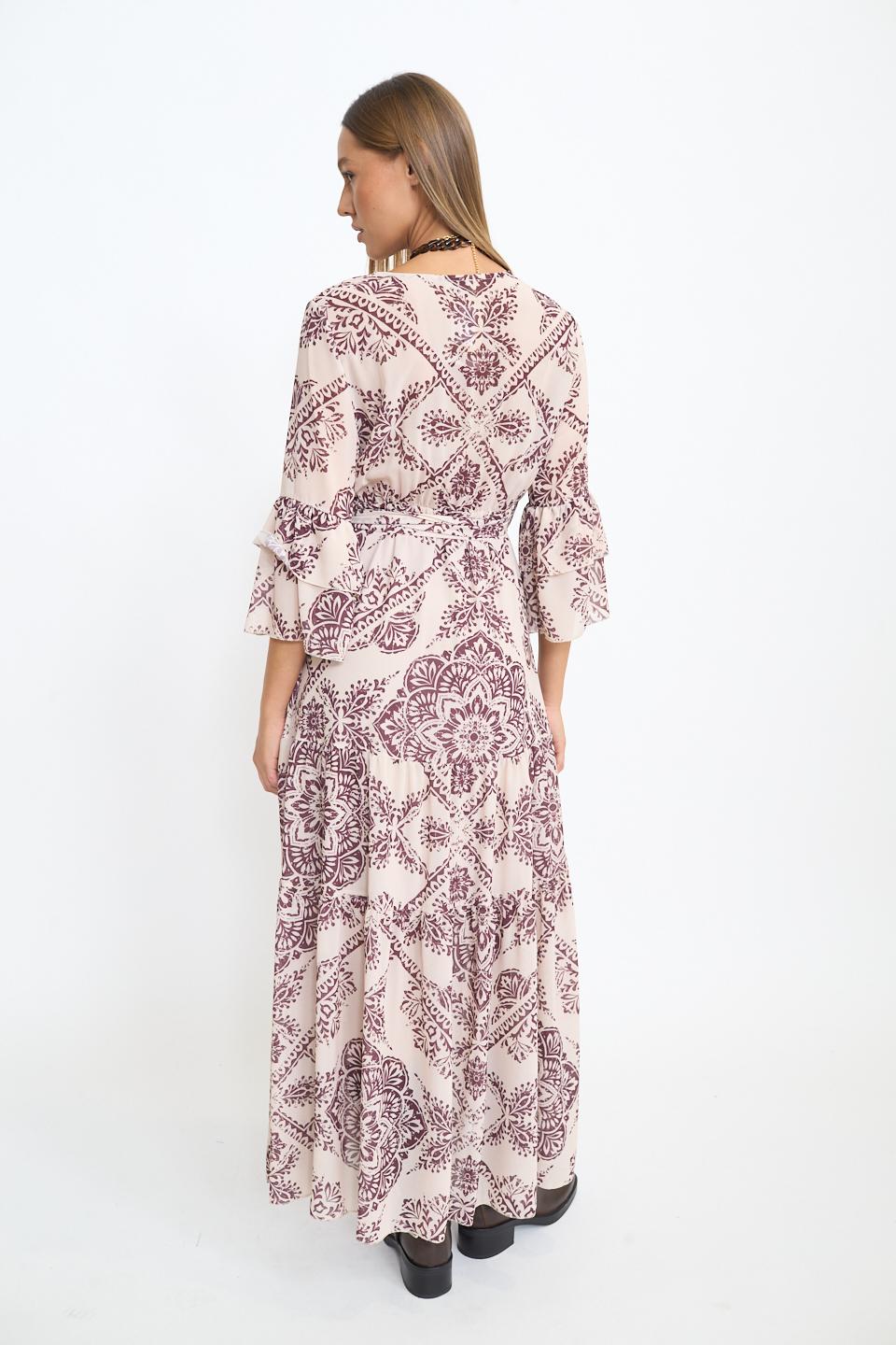 Abito incrocio georgette fantasia foulard vino - Autunno - Inverno 2025 | Brend