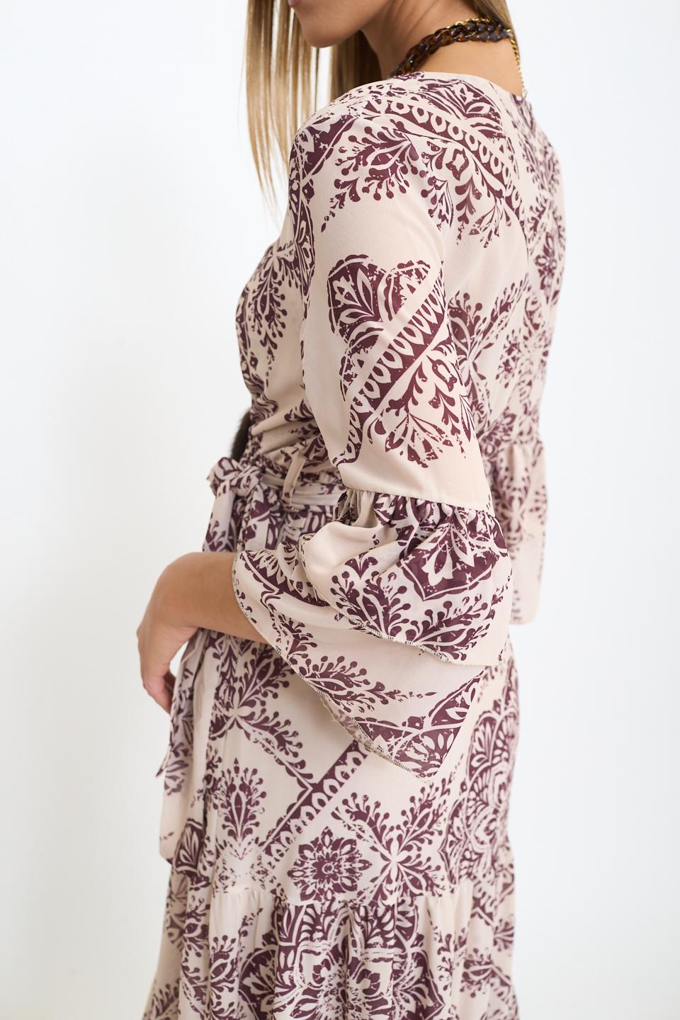 Abito incrocio georgette fantasia foulard vino - Autunno - Inverno 2025 | Brend