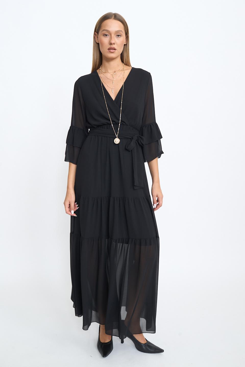 Abito incrocio georgette nero - Autunno - Inverno 2025 | Brend