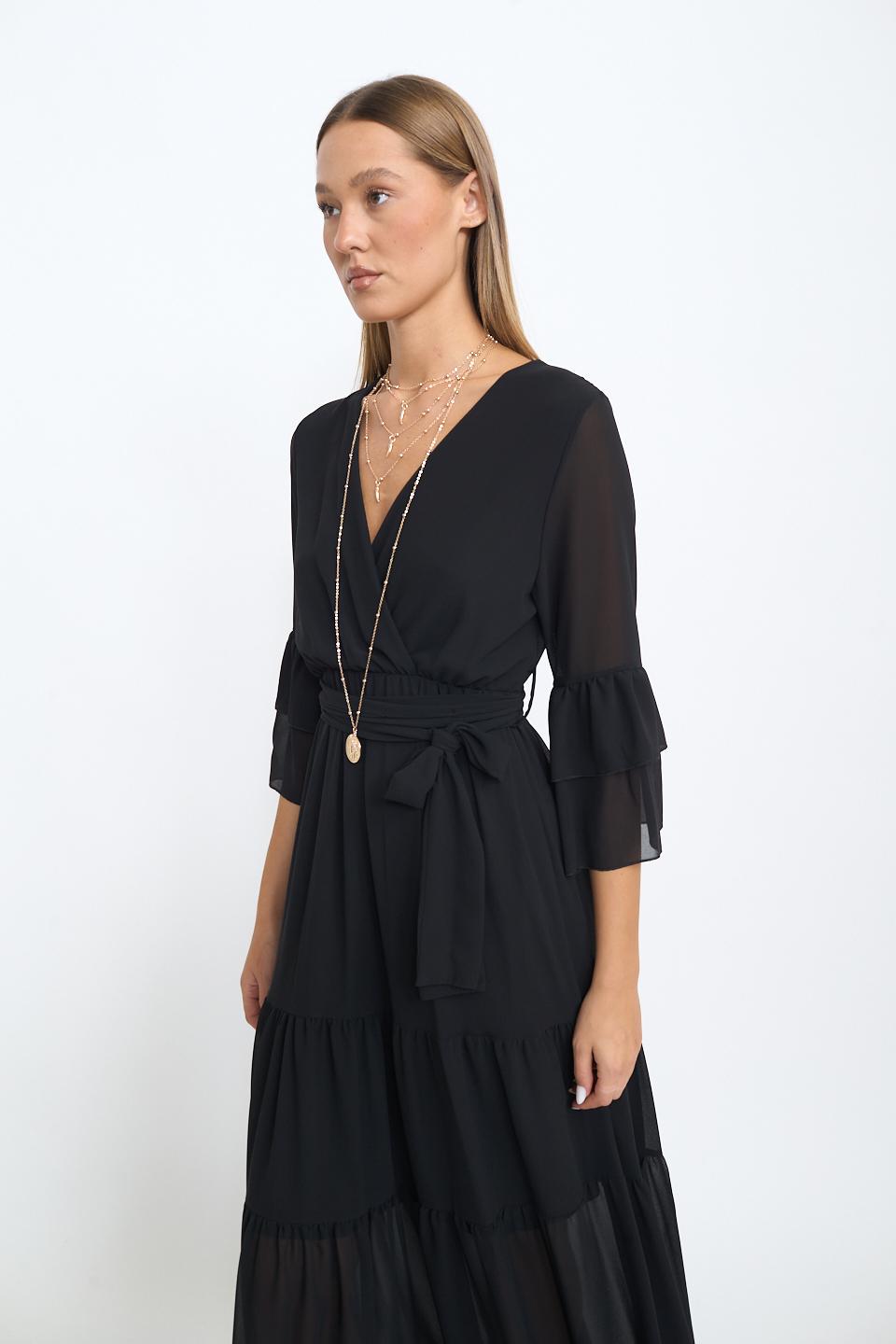 Abito incrocio georgette nero - Autunno - Inverno 2025 | Brend