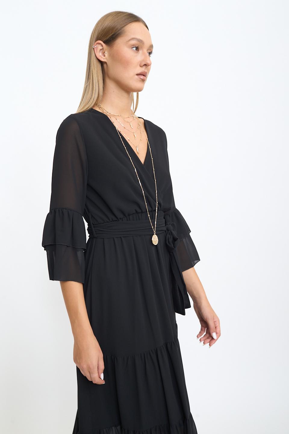 Abito incrocio georgette nero - Autunno - Inverno 2025 | Brend