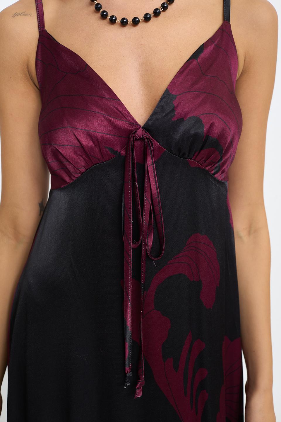 Abito lungo raso fantasia fiore burgundy - Autunno - Inverno 2025 | Brend