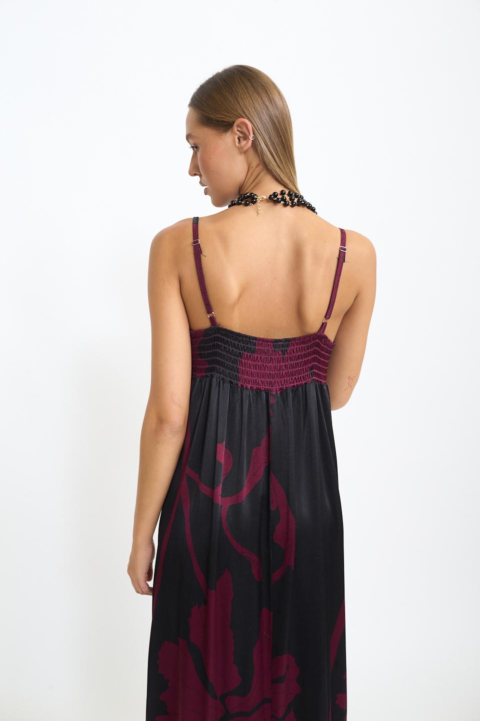 Abito lungo raso fantasia fiore burgundy - Autunno - Inverno 2025 | Brend