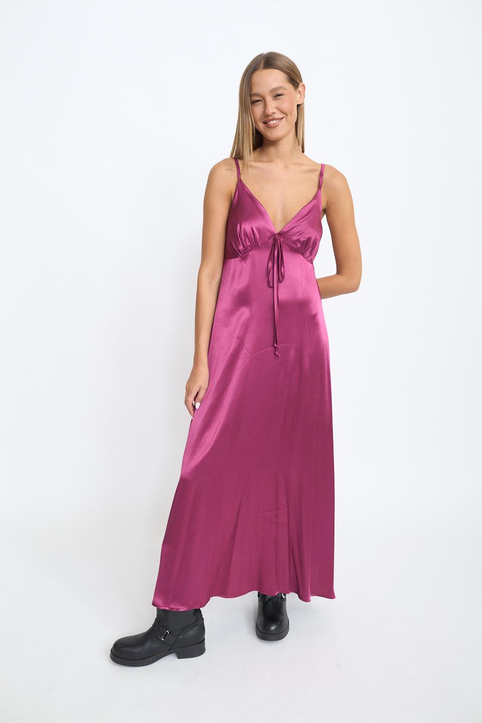 Abito lungo bretelline raso burgundy - Autunno - Inverno 2025 | Brend