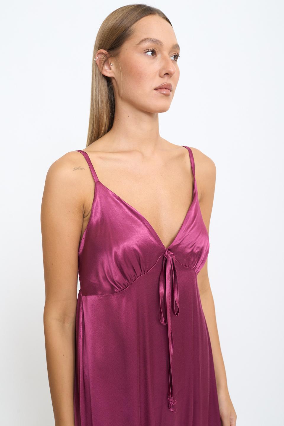 Abito lungo bretelline raso burgundy - Autunno - Inverno 2025 | Brend