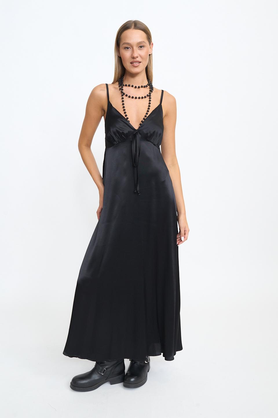 Abito lungo bretelline raso nero - Autunno - Inverno 2025 | Brend