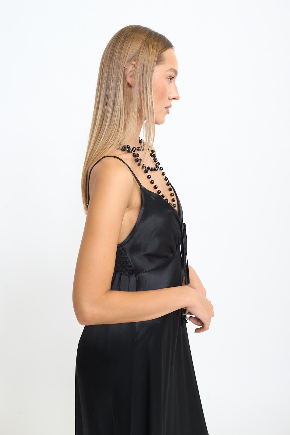 Abito lungo bretelline raso nero - Autunno - Inverno 2025 | Brend