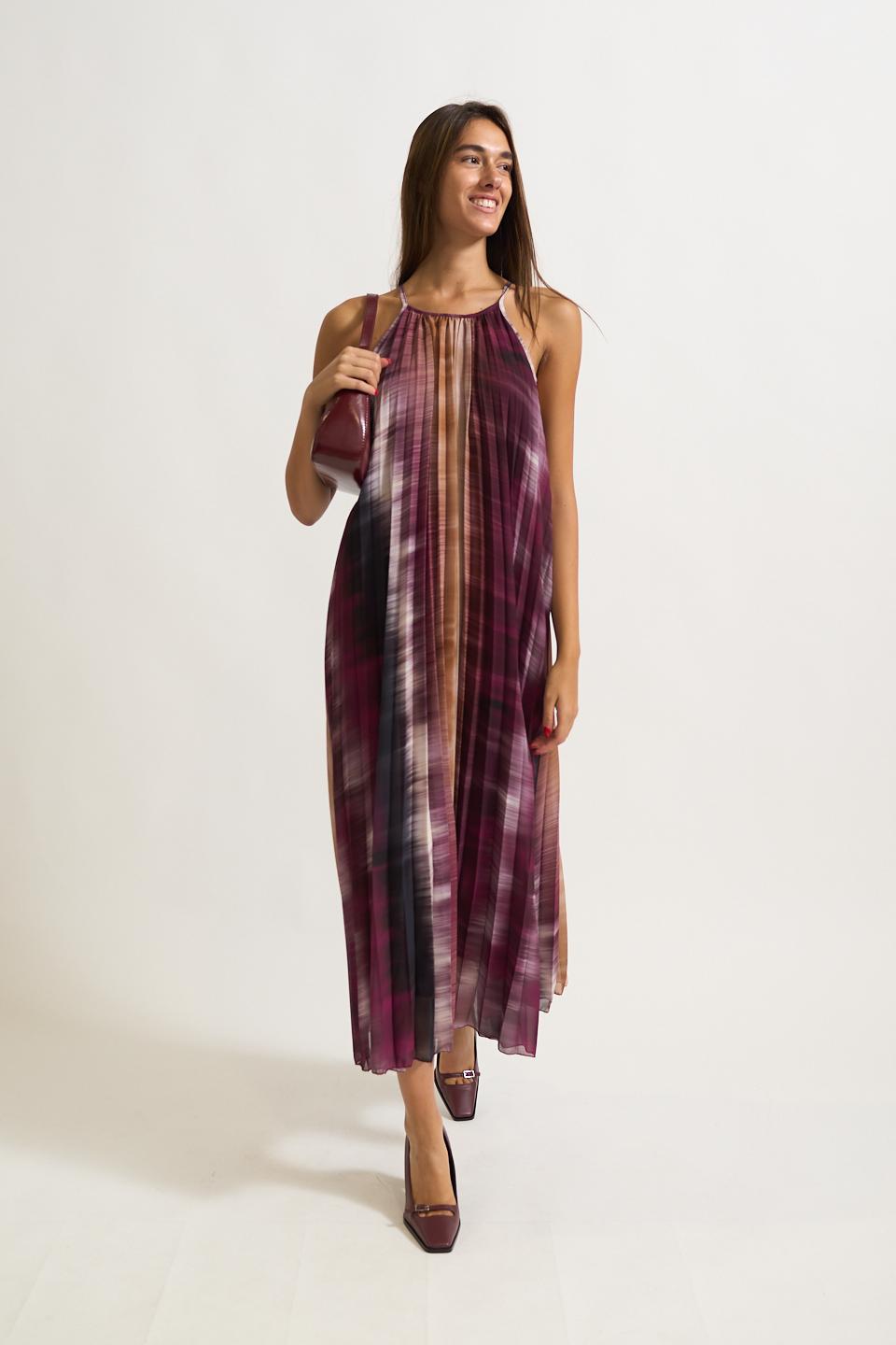 Abito lungo viscosa plissè sfumato vino - Autunno - Inverno 2025 | Brend