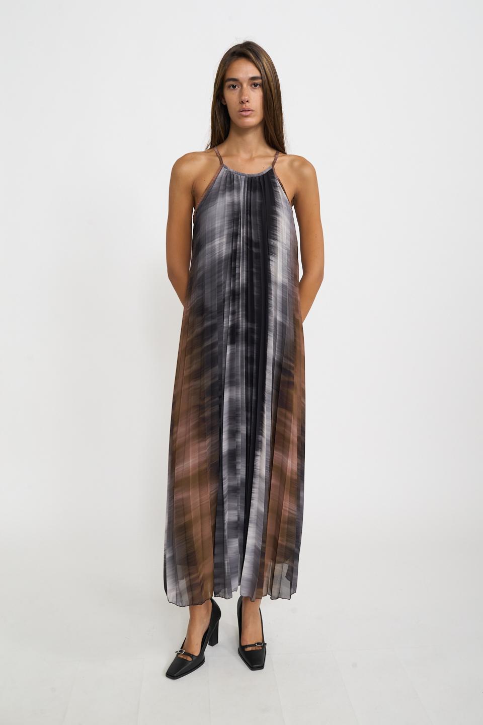 Abito lungo viscosa plissè sfumato grigio - Autunno - Inverno 2025 | Brend