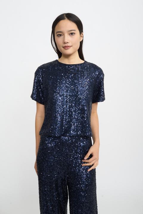 Blusa mezza manica paillettes blu - Autunno - Inverno 2025 | Brend