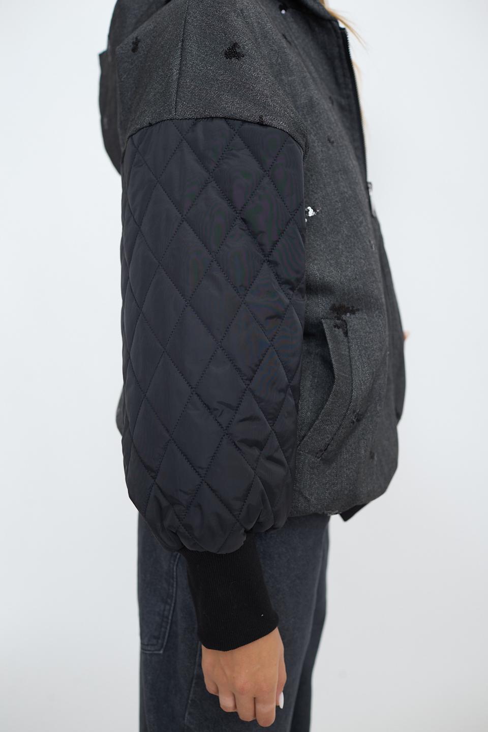 Bomber trapuntato ricami paillettes grigio/nero - Autunno - Inverno 2025 | Brend