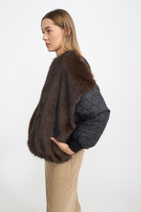 Bomber trapuntato ecofur nero/moro - Autunno - Inverno 2025 | Brend