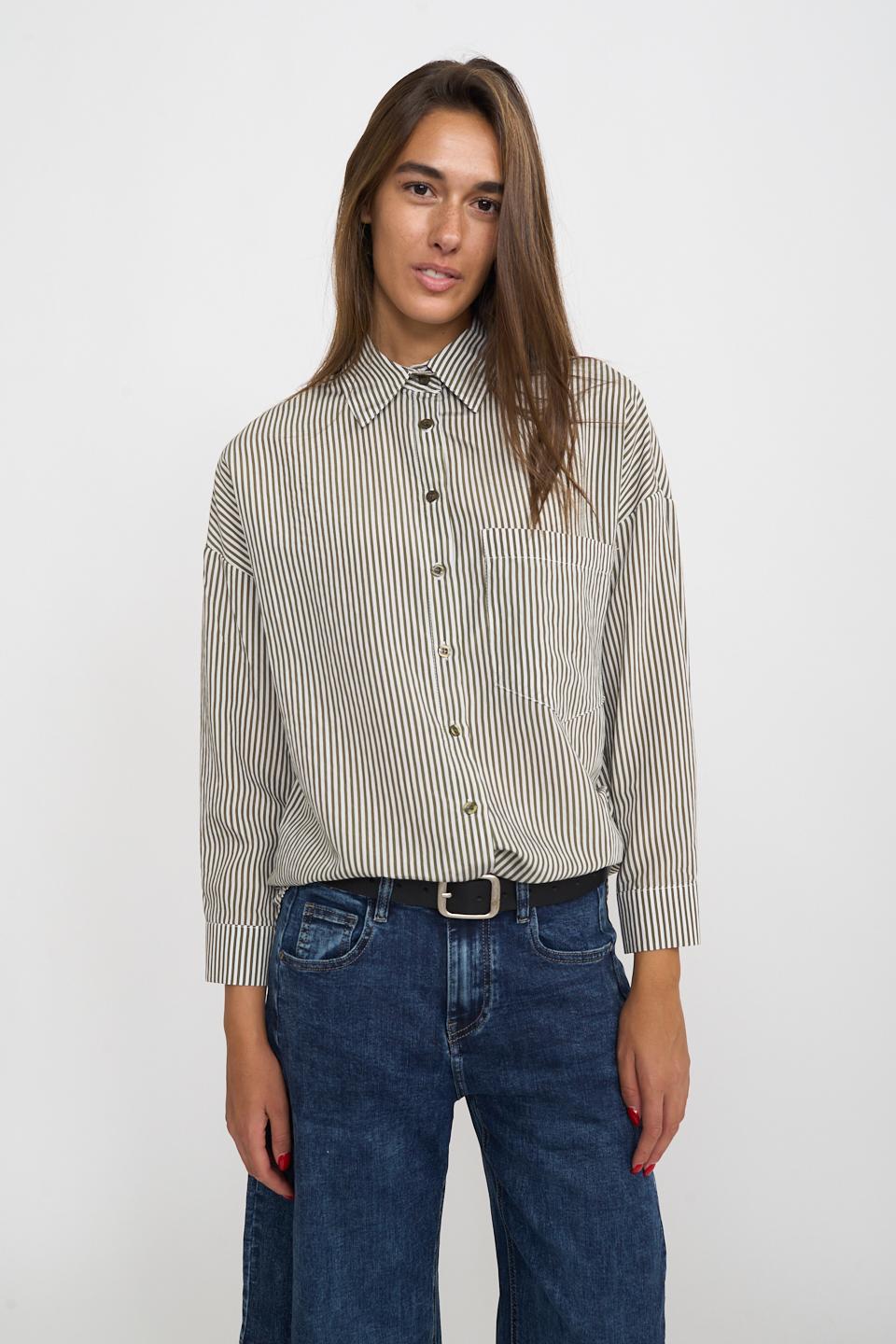 Camicia over taschino rigata rigo militare - Autunno - Inverno 2026 | Brend