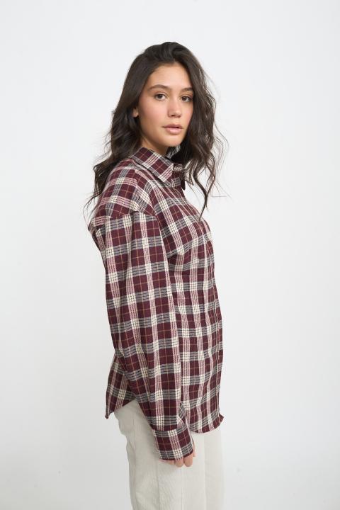 Camicia over avvitata check burgundy - Autunno - Inverno 2025 | Brend