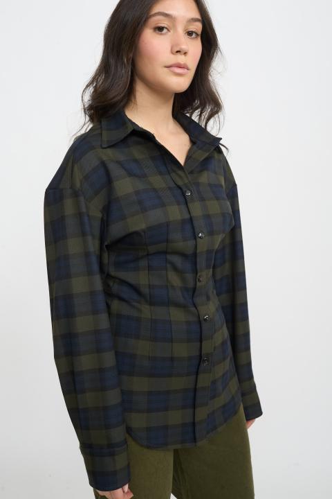 Camicia con riprese check moro cel. - Autunno - Inverno 2025 | Brend