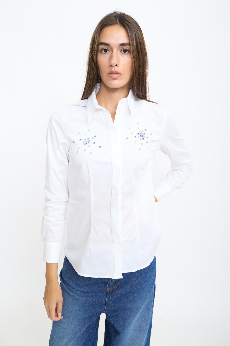 Camicia slim applicazioni strass bianco - Autunno - Inverno 2025 | Brend