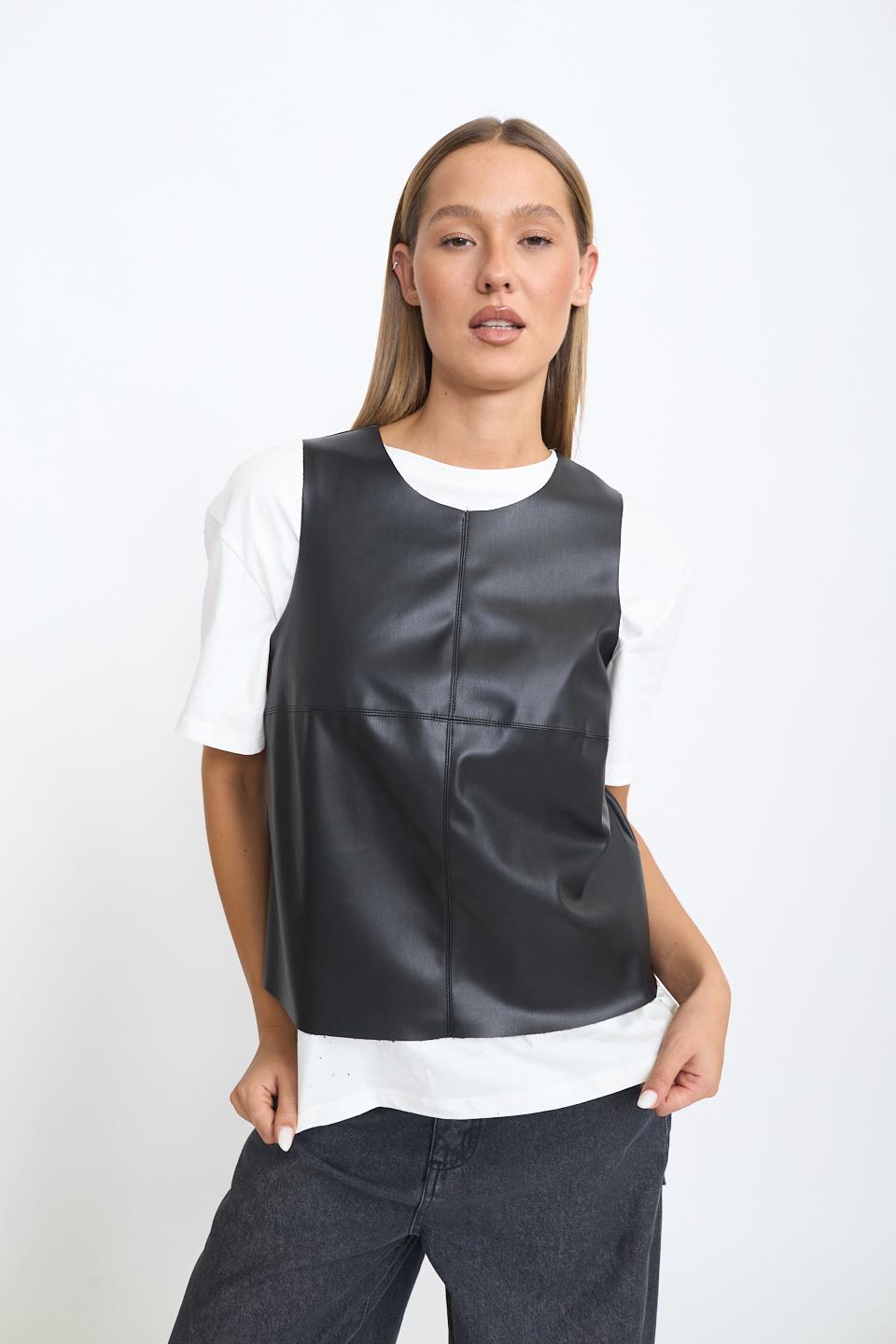 Canotta effetto pelle nero - Autunno - Inverno 2025 | Brend