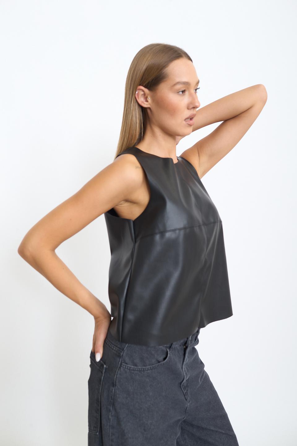 Canotta effetto pelle nero - Autunno - Inverno 2025 | Brend