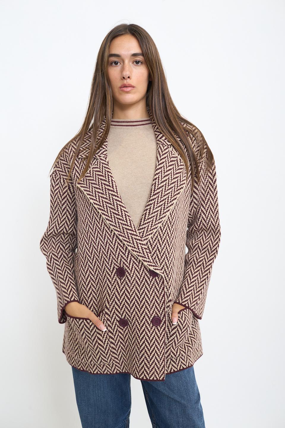 Caban doppio petto tasche spigato bordeaux - Autunno - Inverno 2025 | Brend