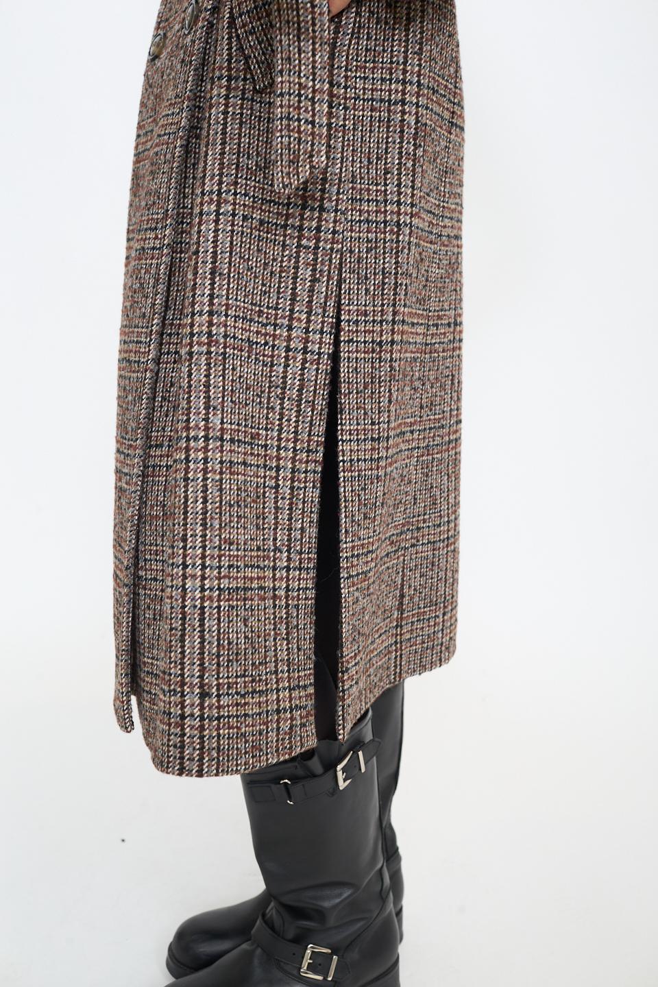 Cappotto doppio petto cinta check quadro bordeaux - Autunno - Inverno 2025 | Brend