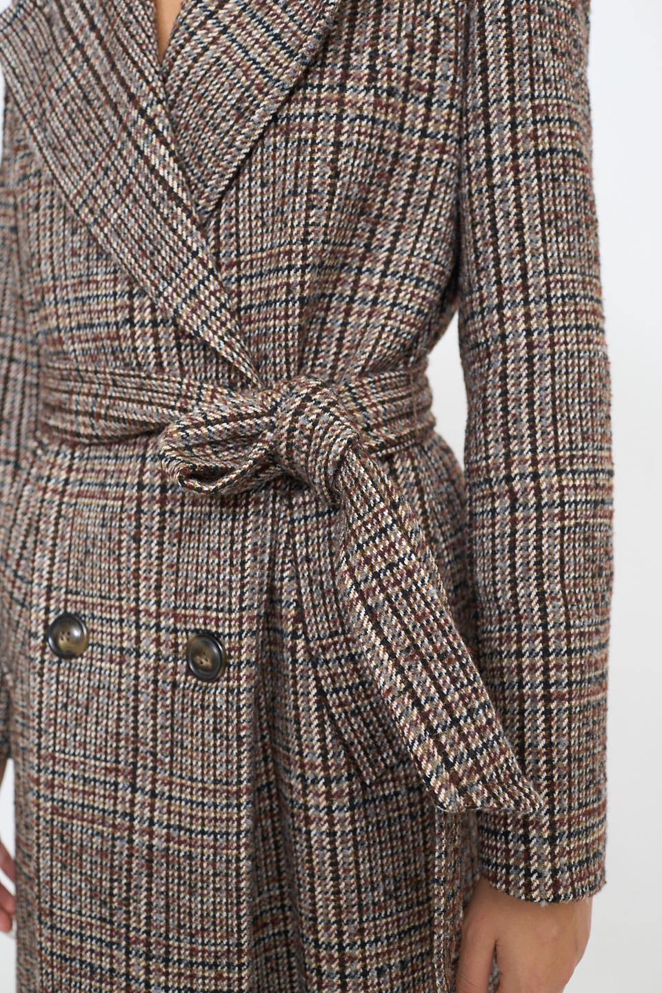 Cappotto doppio petto cinta check quadro bordeaux - Autunno - Inverno 2025 | Brend