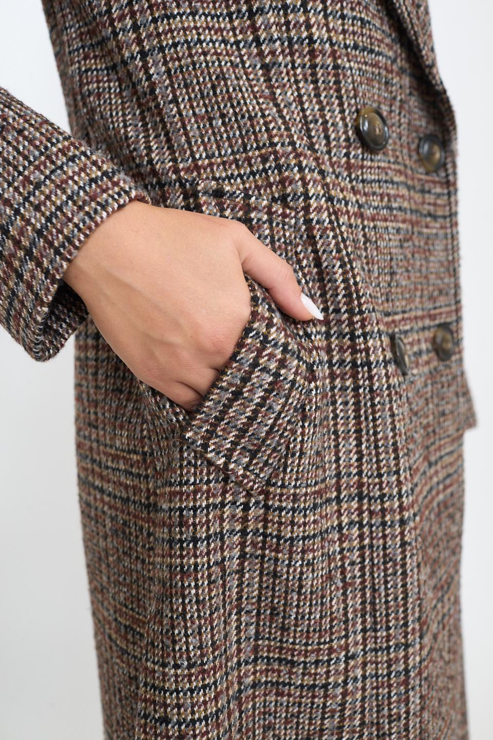 Cappotto doppio petto cinta check quadro bordeaux - Autunno - Inverno 2025 | Brend