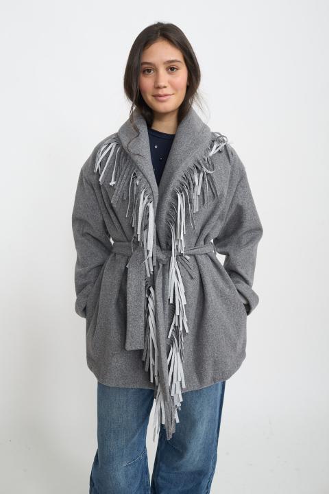 Cappotto frange con cinta grigio - Autunno - Inverno 2026 | Brend