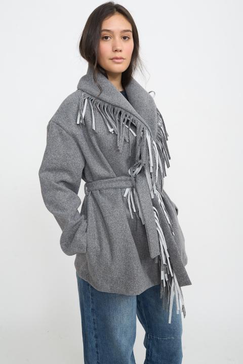 Cappotto frange con cinta grigio - Autunno - Inverno 2026 | Brend
