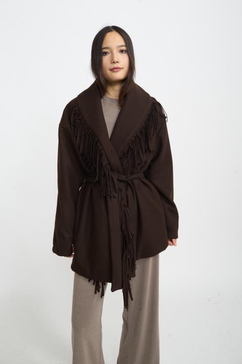 Cappotto frange con cinta moro - Autunno - Inverno 2025 | Brend