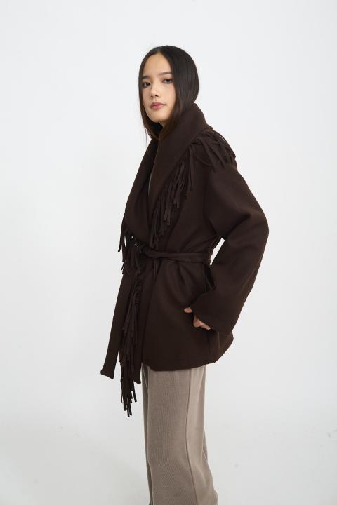 Cappotto frange con cinta moro - Autunno - Inverno 2025 | Brend