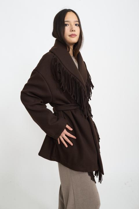 Cappotto frange con cinta moro - Autunno - Inverno 2025 | Brend