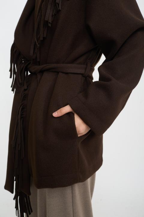 Cappotto frange con cinta moro - Autunno - Inverno 2025 | Brend