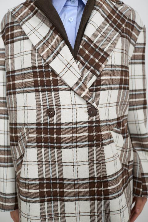 Cappotto 3/4 doppio petto check burro - Autunno - Inverno 2025 | Brend