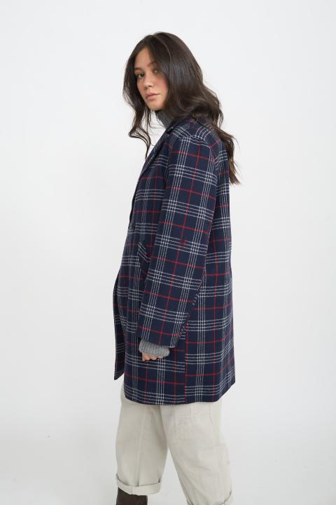 Cappotto 3/4 doppio petto check celeste - Autunno - Inverno 2025 | Brend