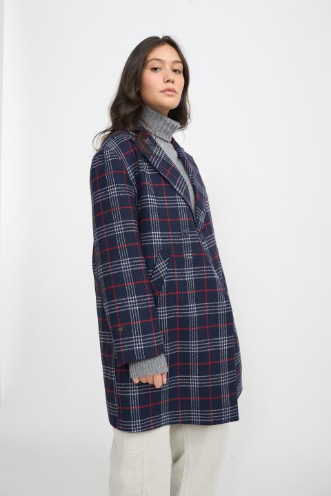 Cappotto 3/4 doppio petto check celeste - Autunno - Inverno 2025 | Brend