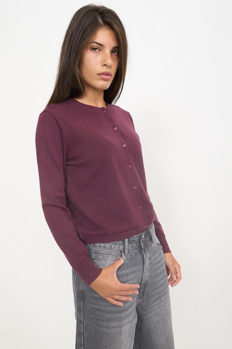 Cardigan scollo rotondo bottoni burgundy - Autunno - Inverno 2025 | Brend