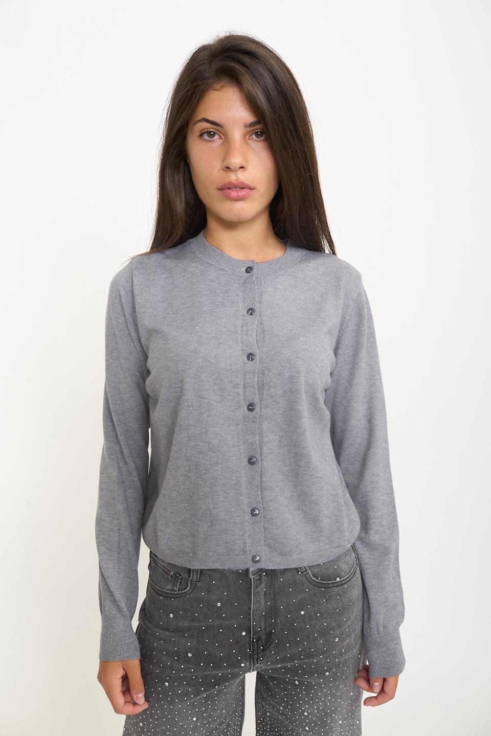 Cardigan scollo rotondo bottoni grigio melange - Autunno - Inverno 2025 | Brend