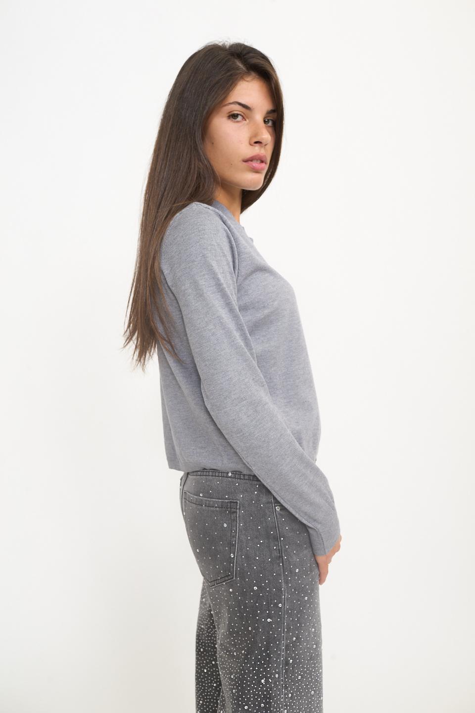 Cardigan scollo rotondo bottoni grigio melange - Autunno - Inverno 2025 | Brend