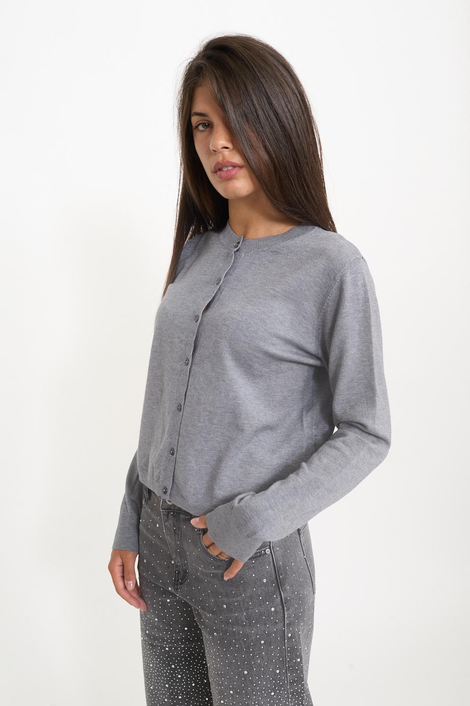 Cardigan scollo rotondo bottoni grigio melange - Autunno - Inverno 2025 | Brend