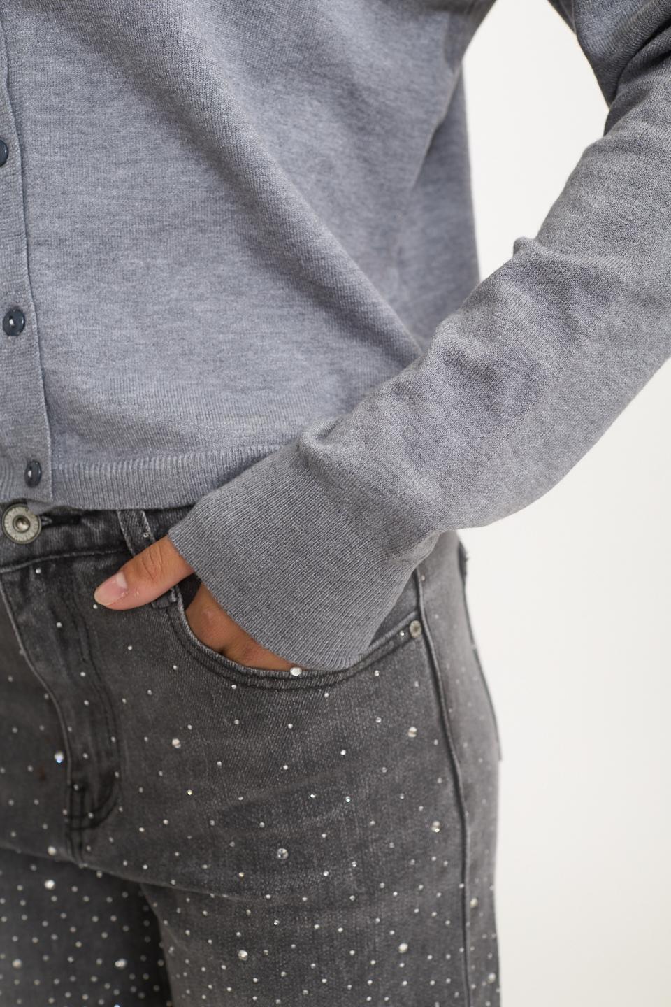 Cardigan scollo rotondo bottoni grigio melange - Autunno - Inverno 2025 | Brend