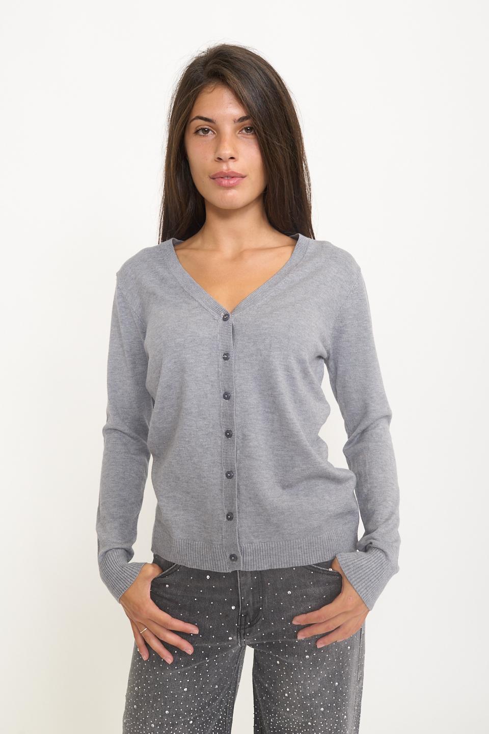 Cardigan scollo V grigio melange - Autunno - Inverno 2025 | Brend