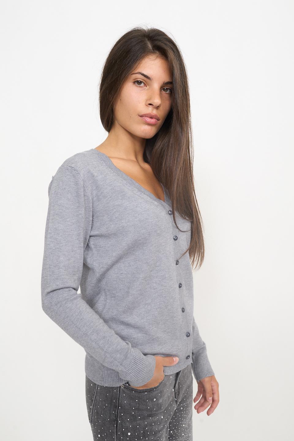Cardigan scollo V grigio melange - Autunno - Inverno 2025 | Brend