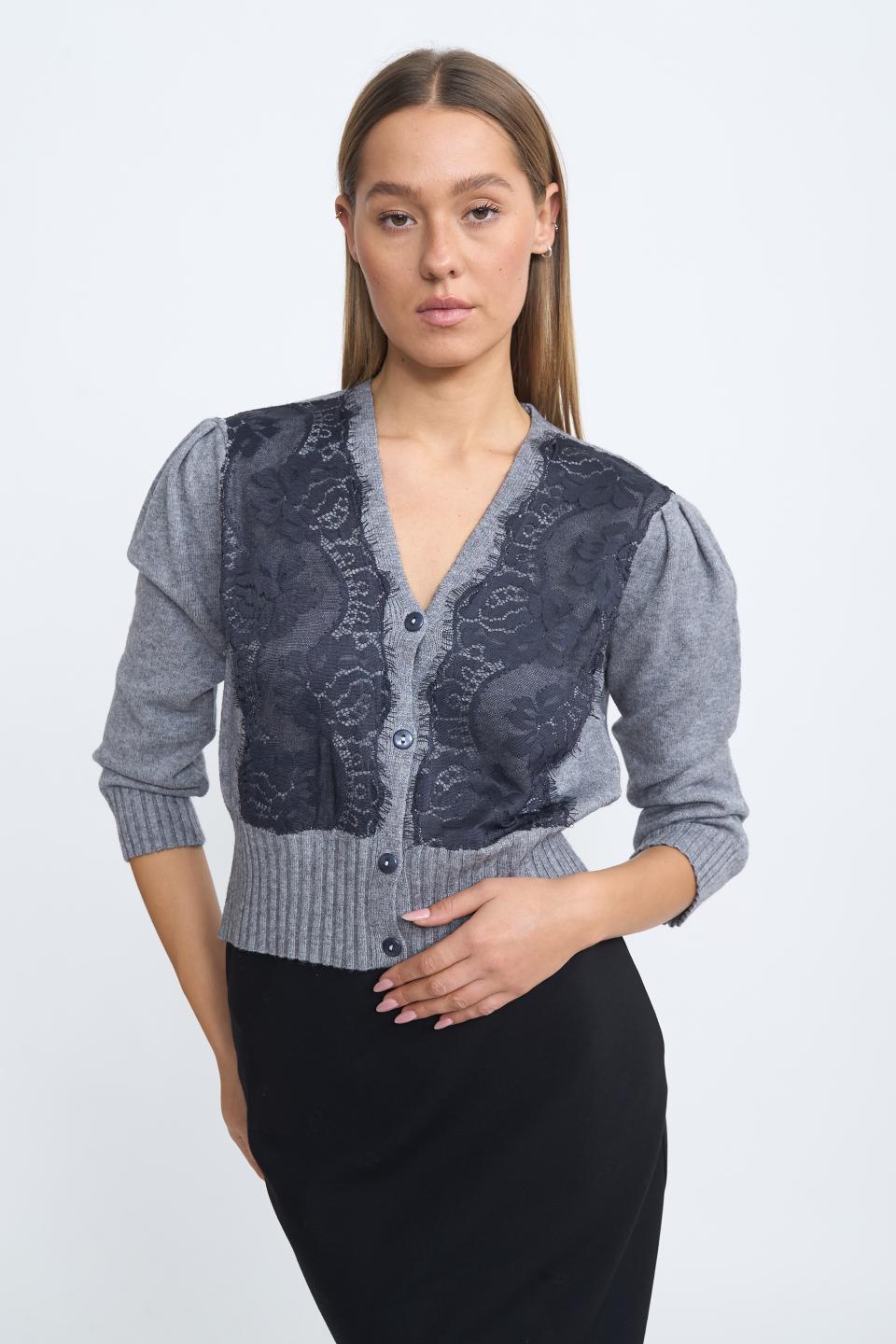 Cardigan crop pizzo grigio melange - Autunno - Inverno 2025 | Brend