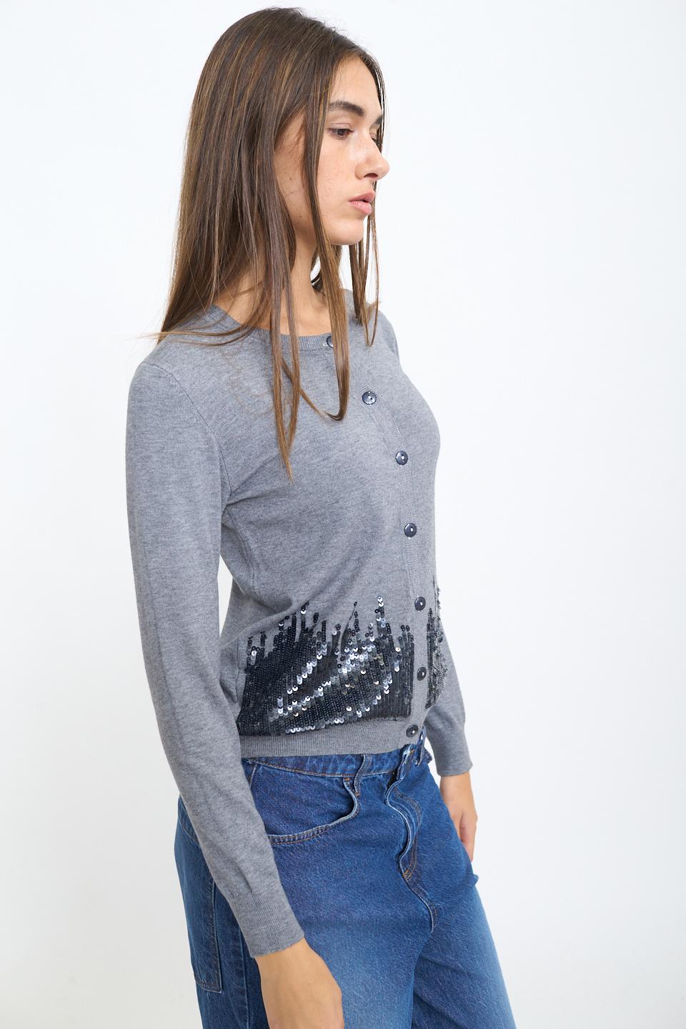 Cardigan scollo rotondo paillettes grigio melange - Autunno - Inverno 2025 | Brend