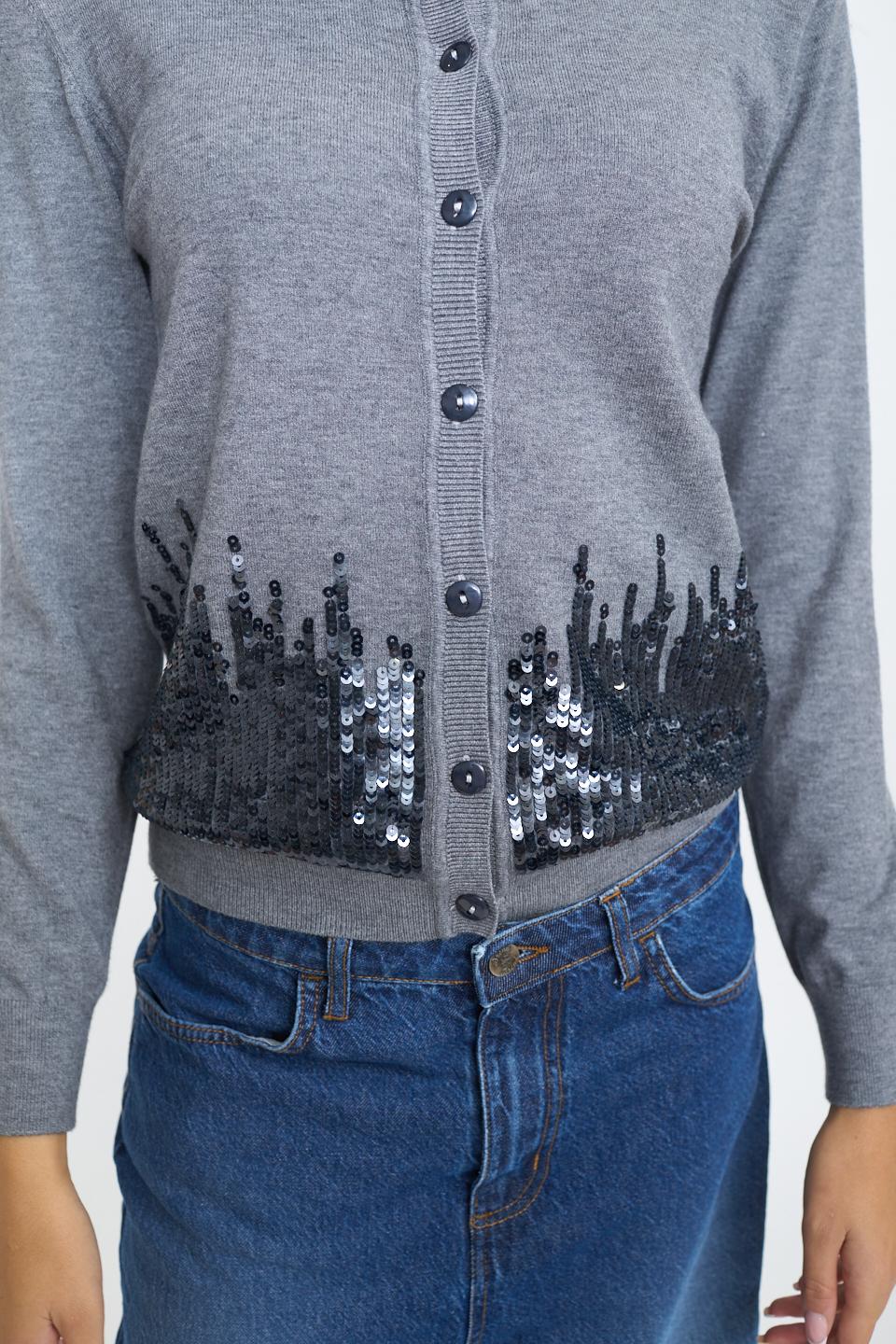 Cardigan scollo rotondo paillettes grigio melange - Autunno - Inverno 2025 | Brend