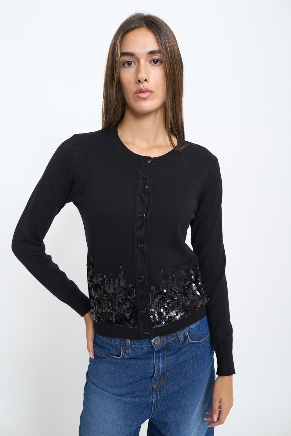 Cardigan scollo rotondo paillettes nero - Autunno - Inverno 2025 | Brend