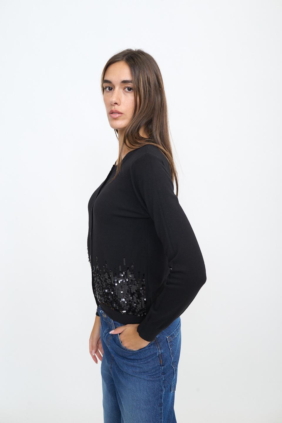 Cardigan scollo rotondo paillettes nero - Autunno - Inverno 2025 | Brend