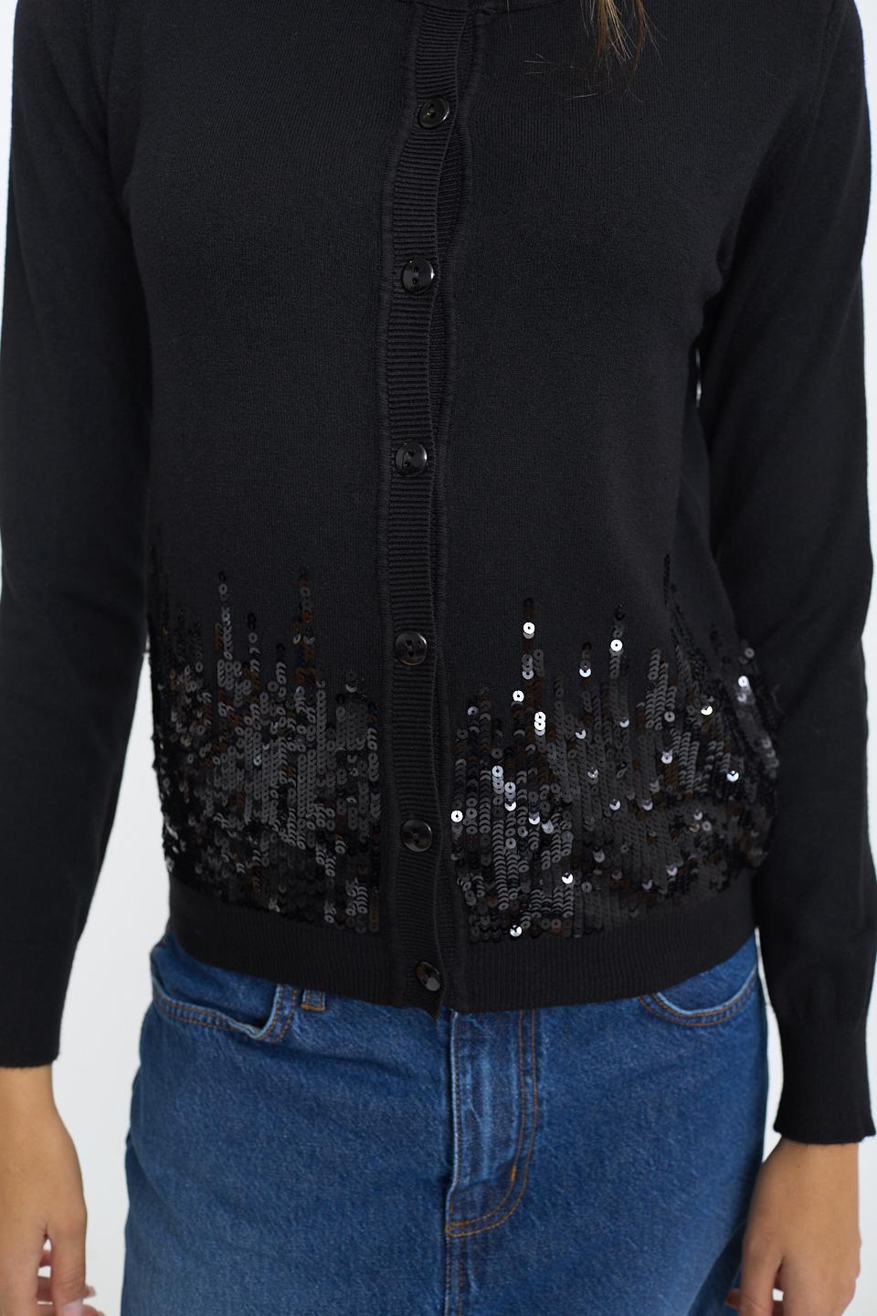 Cardigan scollo rotondo paillettes nero - Autunno - Inverno 2025 | Brend