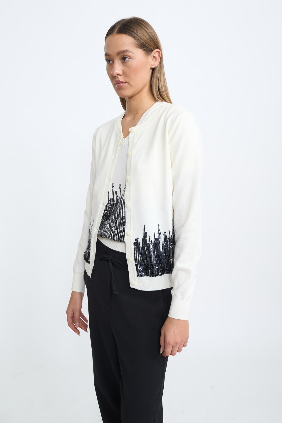 Cardigan scollo rotondo paillettes panna - Autunno - Inverno 2025 | Brend